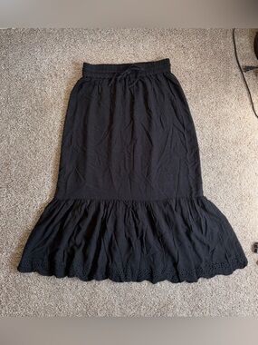Market & Spruce Black Eyelet Ruffle Maxi Skirt